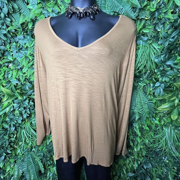 Old Navy Tops Women 4XL Light Brown Blouse V Neckline Long Sleeve 0211 - Picture 6 of 14